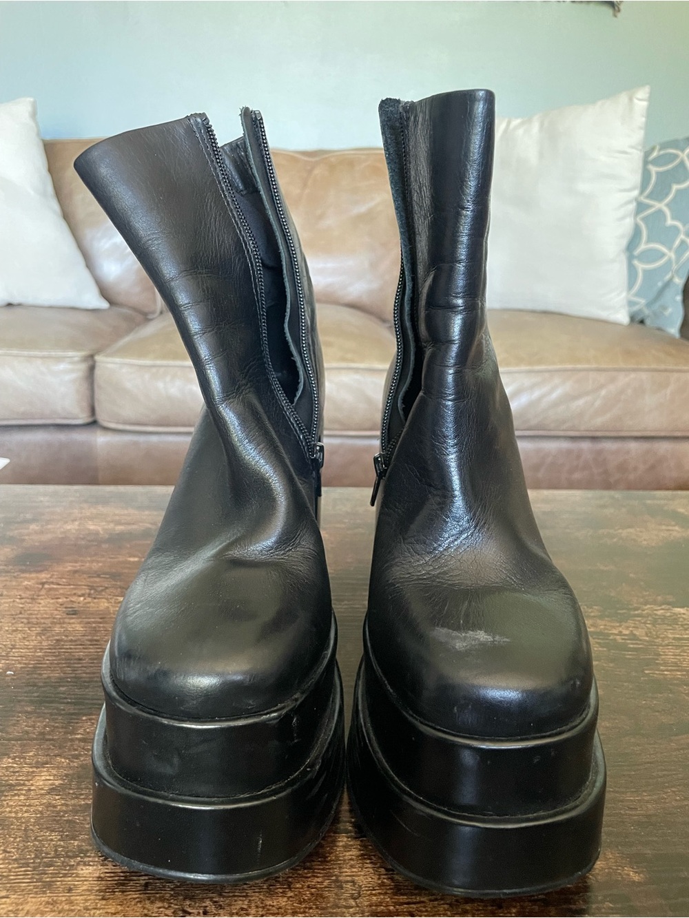 Steve Madden Black Chunky Platform Zip Boots